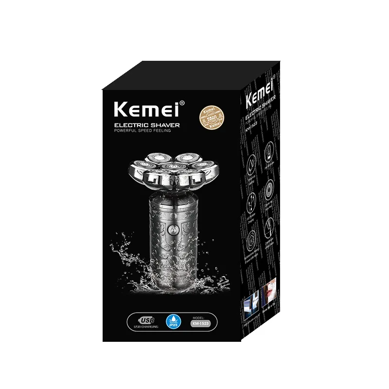Kemei km-1523 Portable Mini 6 Blades Alloy Body Full Body Washable 4D Veneer Floating Electric Shaver 6