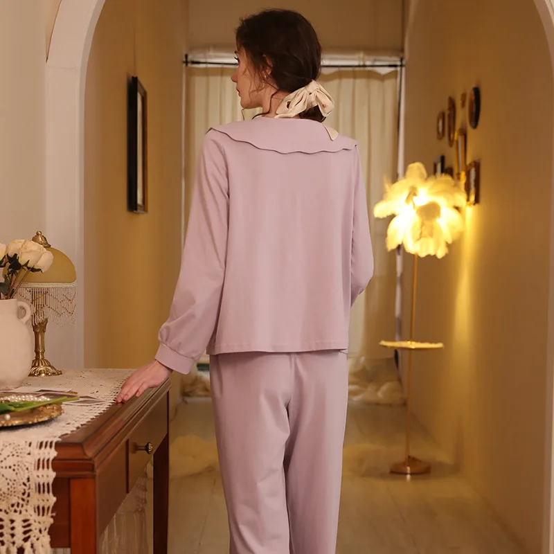 SXTHAENOO 2023 New Fashion Elegant Pajamas Set French Solid Color Loose Long Sleeved Sleepwear пижама женская pijama mujer