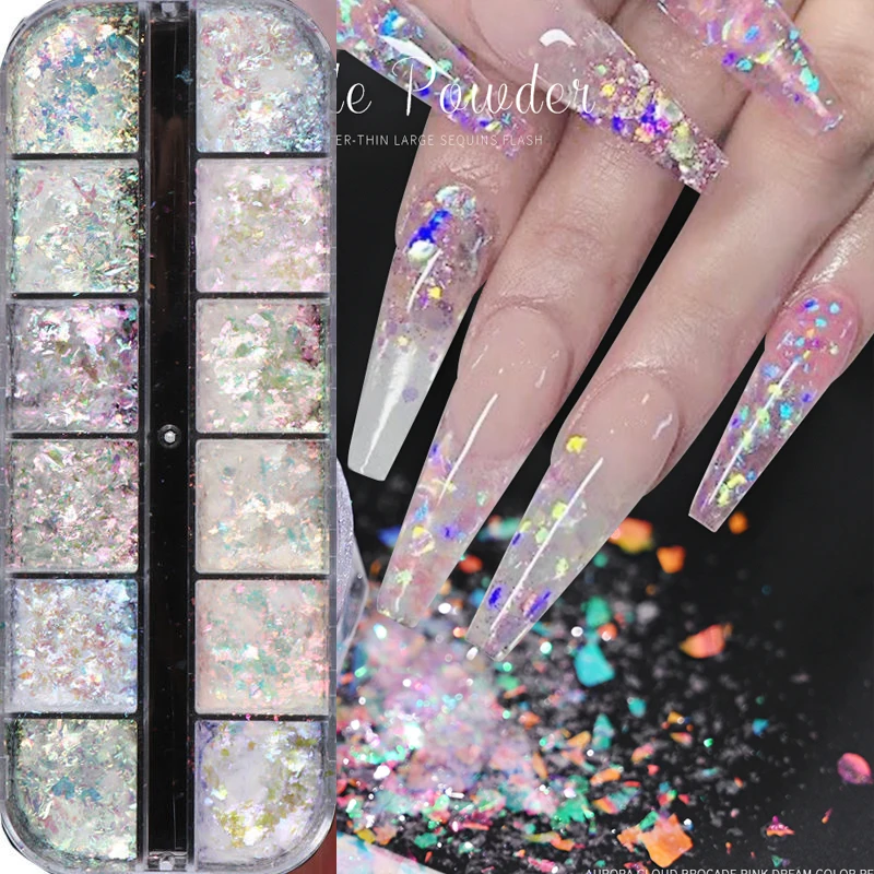 Super Shiny Chameleon Aurora Flakes Nail Glitter Paillettes Iridescente Irregolare Ultrasottile Nail Paillette Gel Nail Polish Powder
