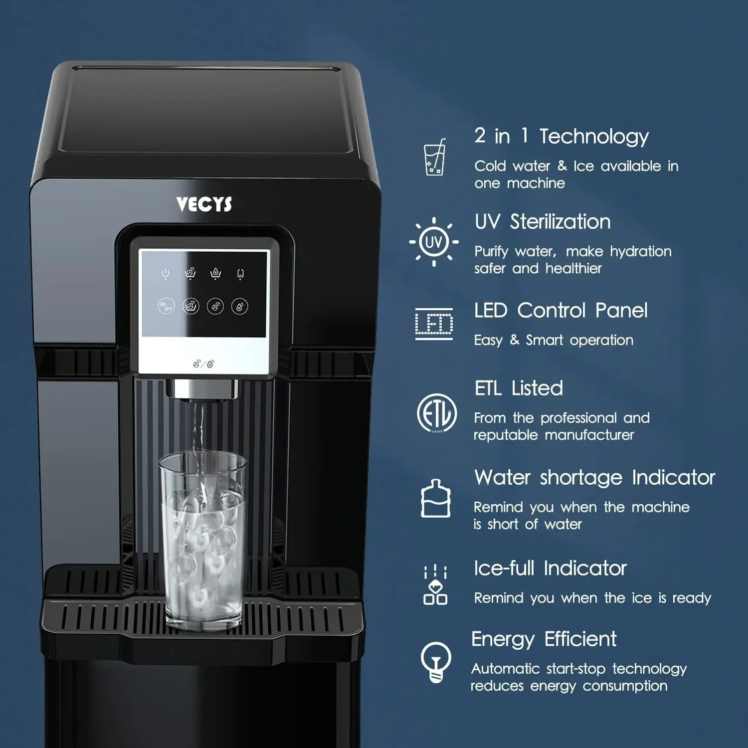 2 in 1 Water Cooler, Cold Water Supply with 18LBS Daily Ice Making, Bottom Loading Compatible with 3 or 5 Gallon Bottles, Ideal 3