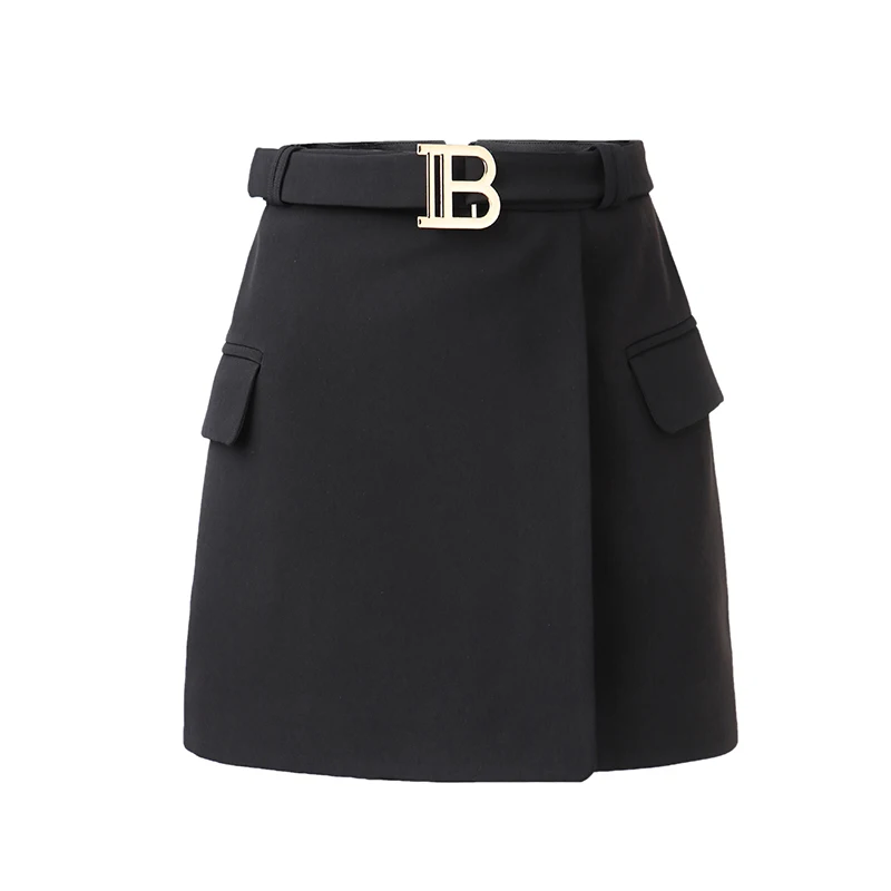 Y2K Summer Green/Black/White Candy Color Women Mini Straight Slit Skinny Skirt with Belt High Quality 3