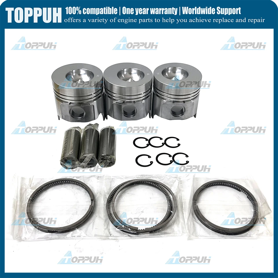 

3 шт. поршень 3TN84L + комплект колец STD для двигателя Yanmar 3TN84L 3TN84