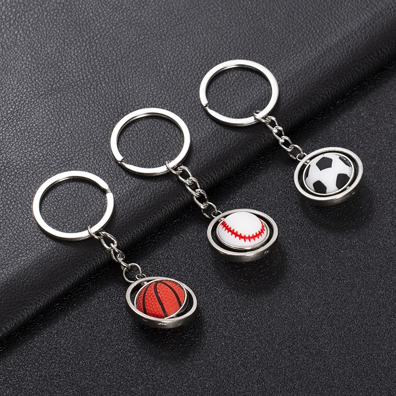 

200Pcs 3D Sports Rotating Basketball football soccer Keychain Keyring Ring Key Fob Ball Gifts For Men