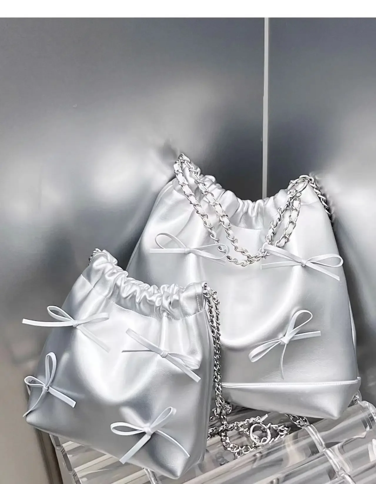 2023 New Girls' Soft Leather Cute One Shoulder Student Bag One Shoulder Large Capacity Versatile Commuter Bag Bow