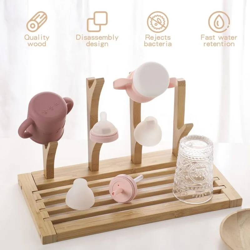 Bamboo Wood Nipple Storage Drying Rack Baby Feeding Bottle Drain Rack Removable Holder Feeding Cup Cleaning Dryer Drainer Gift