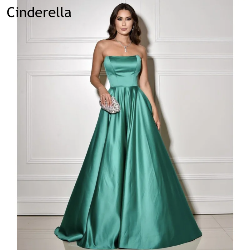 

Green Prom Dresses Scoop A-Line Side Slit Satin Prom Dresses With Lace Up Back Event Dress vestidos de fiesta de noche New