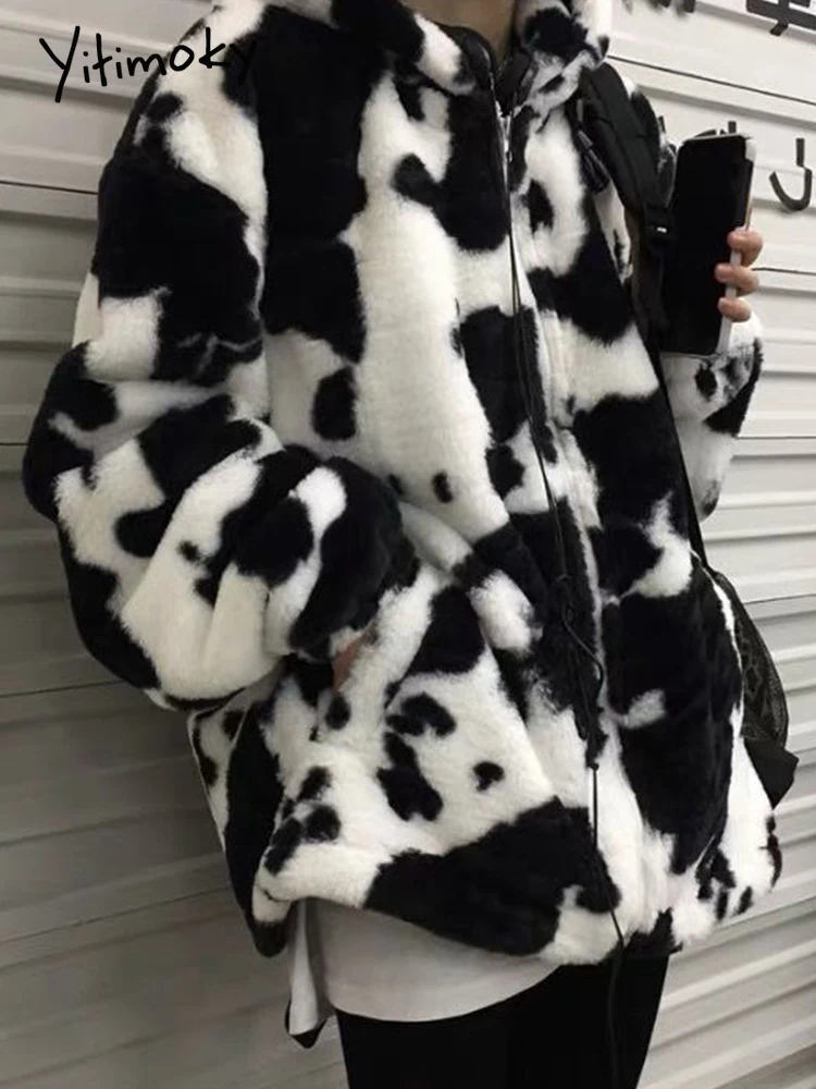 Cow print fluffy jacket Clearance