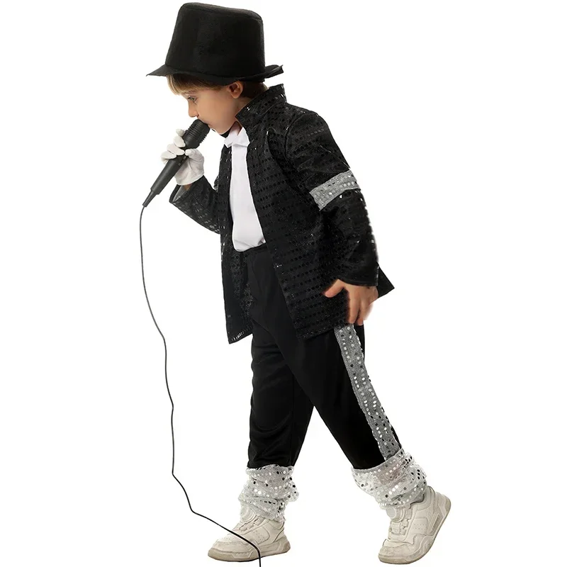 YUNDA Boy Michael Jackson Billie Jean Cosplay Black Suit Dance Disco Halloween Fancy Dress Up 80s Pop King Costume for Kid YUNDA