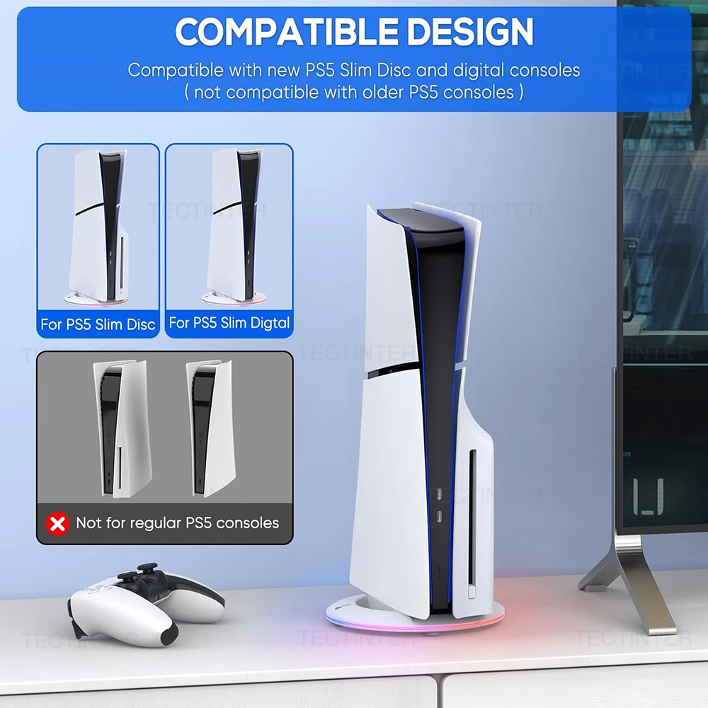 PS5 슬림/PS5 프로 콘솔용 RGB 수직 쿨링 스탠드, 미끄럼 방지 베이스 브래킷 홀더, 플레이스테이션 5 게임 액세서리용 브래킷