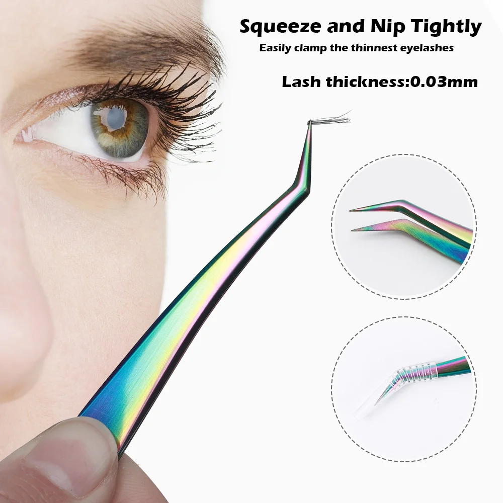 Colorful Curved Tip Eyelashes Tweezers Stainless Steel Precision Eyelash Grafting Tweezers Eye Makeup Eyelash Extension Tweezers 4