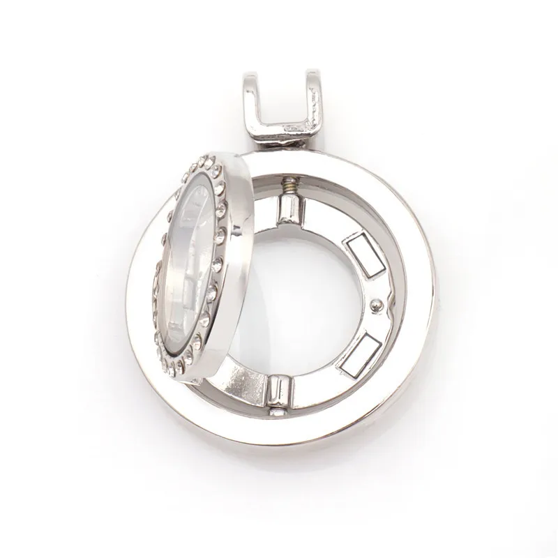 5PCS Rotatable Rhinestone Living Memory Floating Glass Locket Reliquary Pendant Photo Jewelry Making Necklace Keychain Gifts