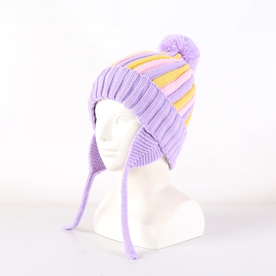 Niedliche Bommel-Babys-Wintermütze, Säuglings-Ohrenklappe, gestrickt, warme Mütze für Jungen, Mädchen, Kleinkinder, Kinder, mit Fleece gefütterte Mütze – Detail 5