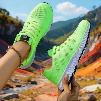 أحذية نسائية عصرية أحذية تدريب شبكية محبوكة قابلة للتنفس في الهواء الطلق متعددة الوظائف للشارع كاجوال برباط للمشي