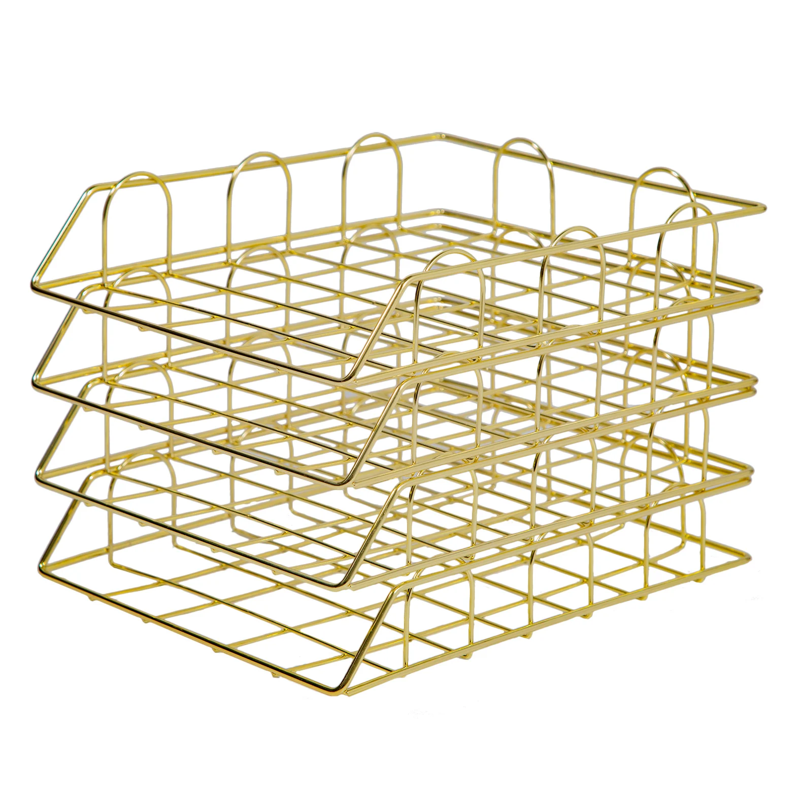 Pack of 4 A4 Trays, Letter Tray, Metal Document Tray, Stackable Paper Tray, Desk Tray, Storage Compartments for Office