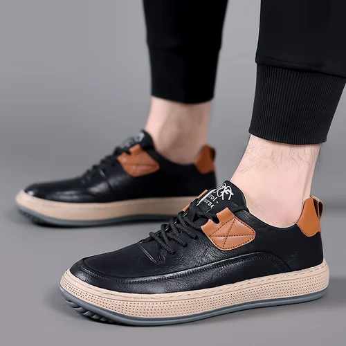 남성용 캐주얼 신발, 레이스업 패션, 봄, 가을, 진짜 가죽, 야외 스니커즈, 클래식, 우아한 디자이너 신발, 남성 플랫 2