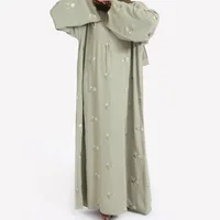 Ramadan moyen-orient luxe mode Robe à capuche Abaya fleur imprimé poignets brodé ample grande taille Robe 4