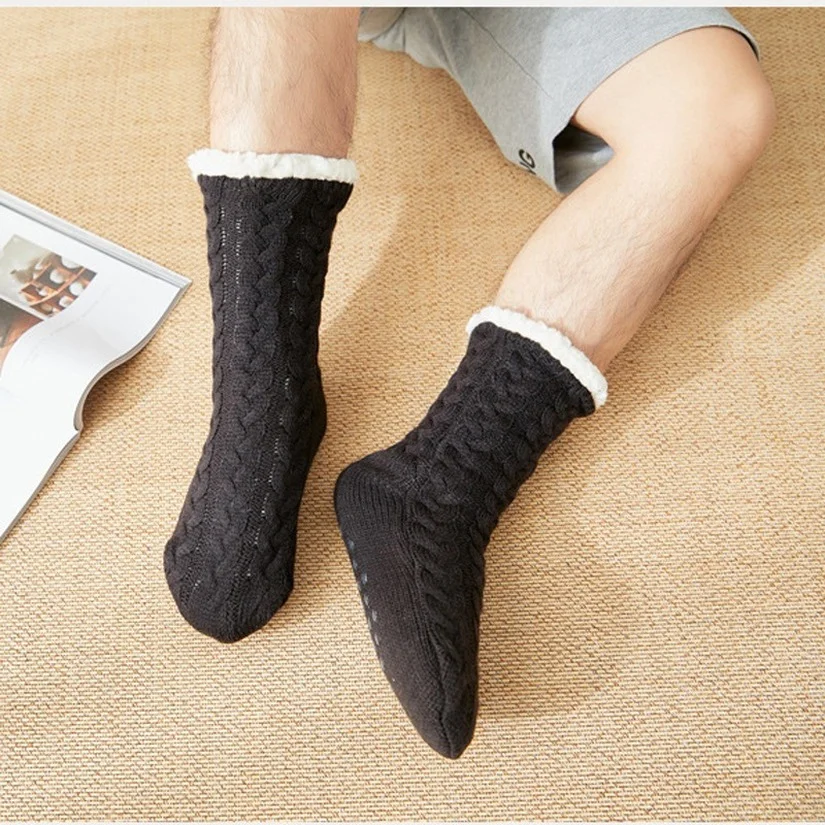 Mens fuzzy Socks Winter Warm Short Cotton Thickened Plus Velvet Home Sleeping Soft Anti slip Non Floor slipper Sock Male Gifts