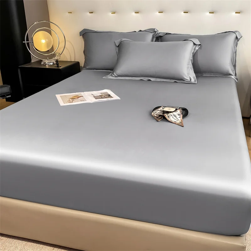 Natural Mulberry Silk Fitted Sheet  Mattress Cover Queen King Size Customized Size Luxury High-End Silk Bedding Sheets 5