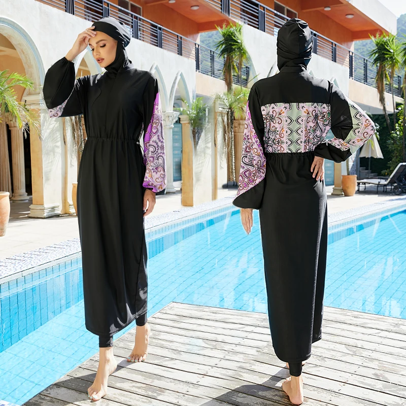 Burkini Femme Muslim Swimwear Women 2023 Long Sleeve Swimsuit Islamic Swimming Suit Modest Robes Plain Swimwear With Hijab Wear