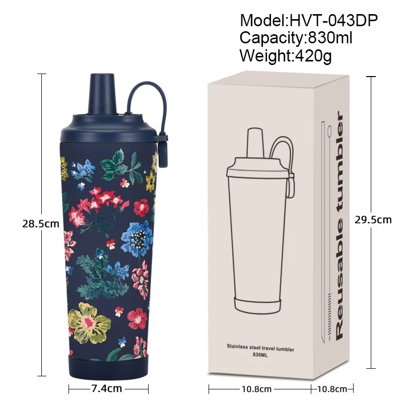 New 830ml Large Capacity Insulated Cup Portable Magnetic Handle Water Cup Large Hole Suction Pearl Print Water Cup Straw Cup view 5