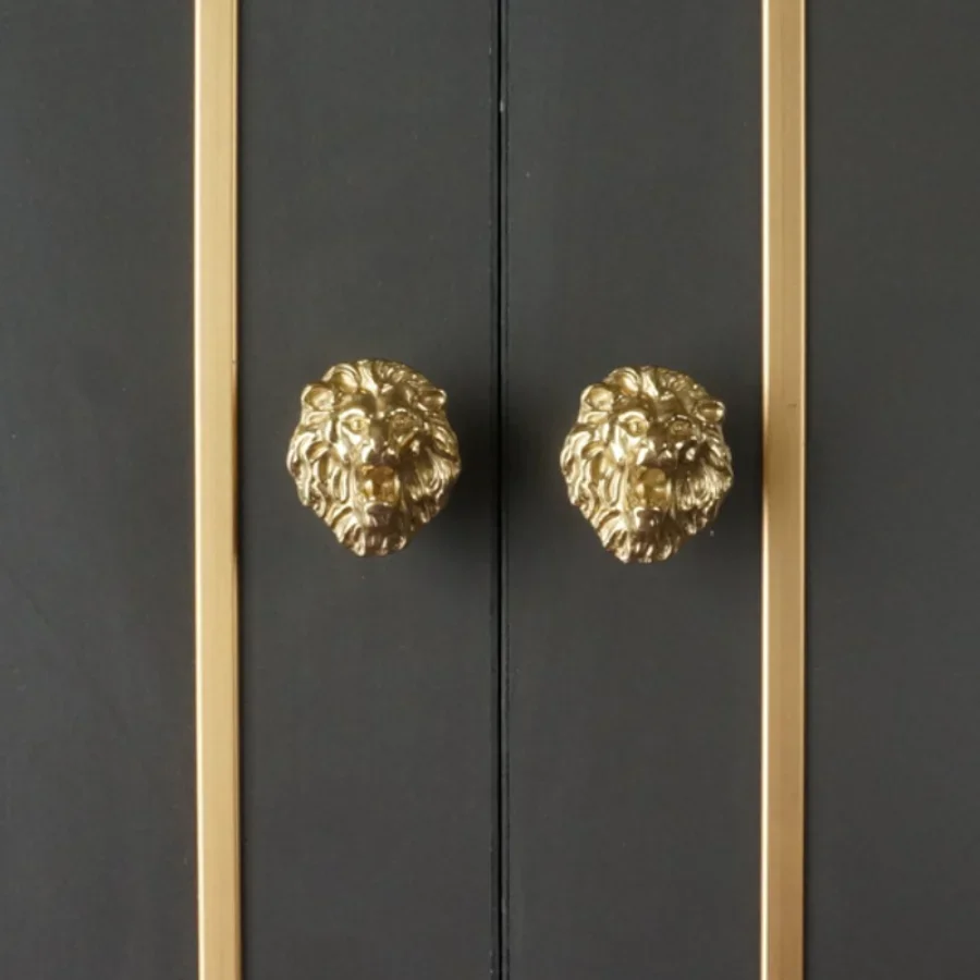 Único Furo Bronze Lions Head Knobs para Móveis Nordic Criatividade Cabinet Handles Shoe Cabinets