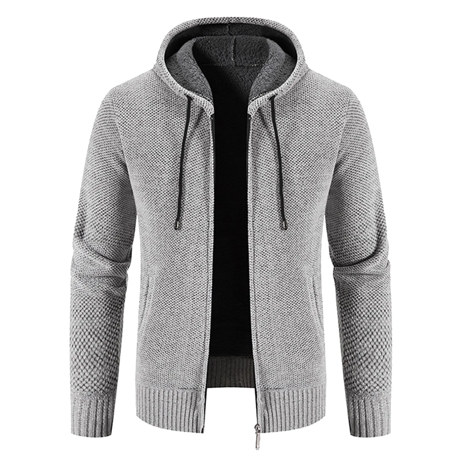 

Men's Jacket Autumn And Winter Casual Hooded Solid Color Knit Windbreaker Large Size Cardigan Long Sleeve Sweater Dailywear 2023