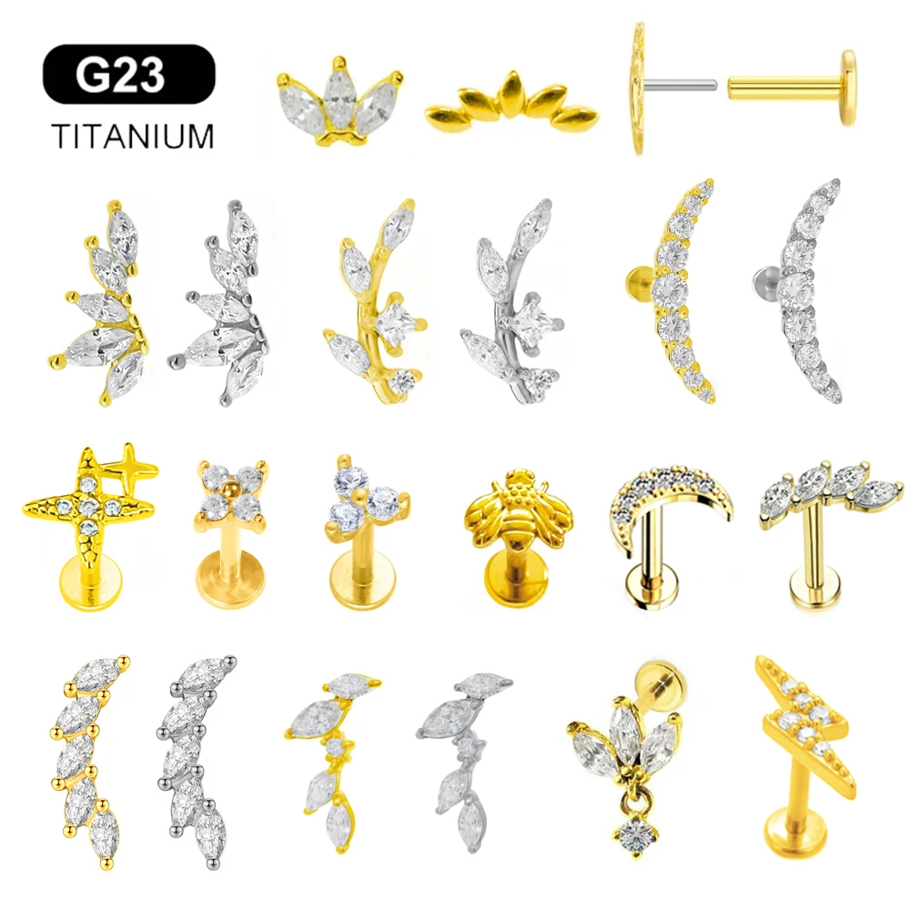 ASTM F136 G23 Titanium Leaf Branch Push In Threadless Labret Piercing 16/18/20G Earring Stud Cartilage Wholesale Body Jewelry