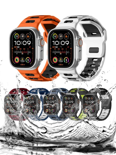 2 bracelets de sport en silicone pour Apple Watch, 46mm, 42mm, 49mm, 44mm, 40, 45mm, bracelet bicolore pour iWatch 11, 10, 9, 8, 7, 6, 5, 4 SE 1