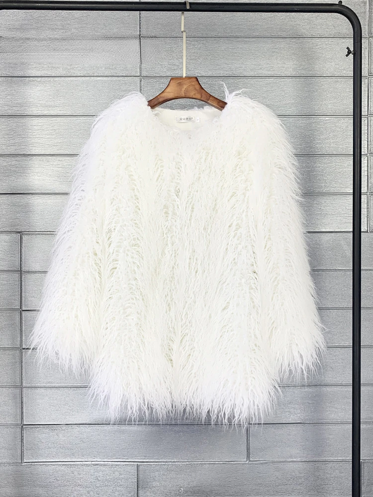 Luxury Women Winter Long Faux Mink Fur Coat Candy Color Long