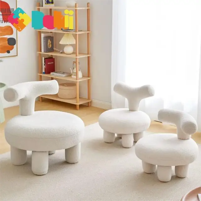 DokiToy Lamb Wool Sofa Stool Creative Cute Children's Velvet Chair Living Room Baby Changing Shoes Small Stool Soft Seat New 1