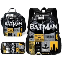 Child School Cartoon Cool B-Batmans Backpack with Lunch Bags ,Pencil Bags ,School Bags for Boys Girls Best Gift