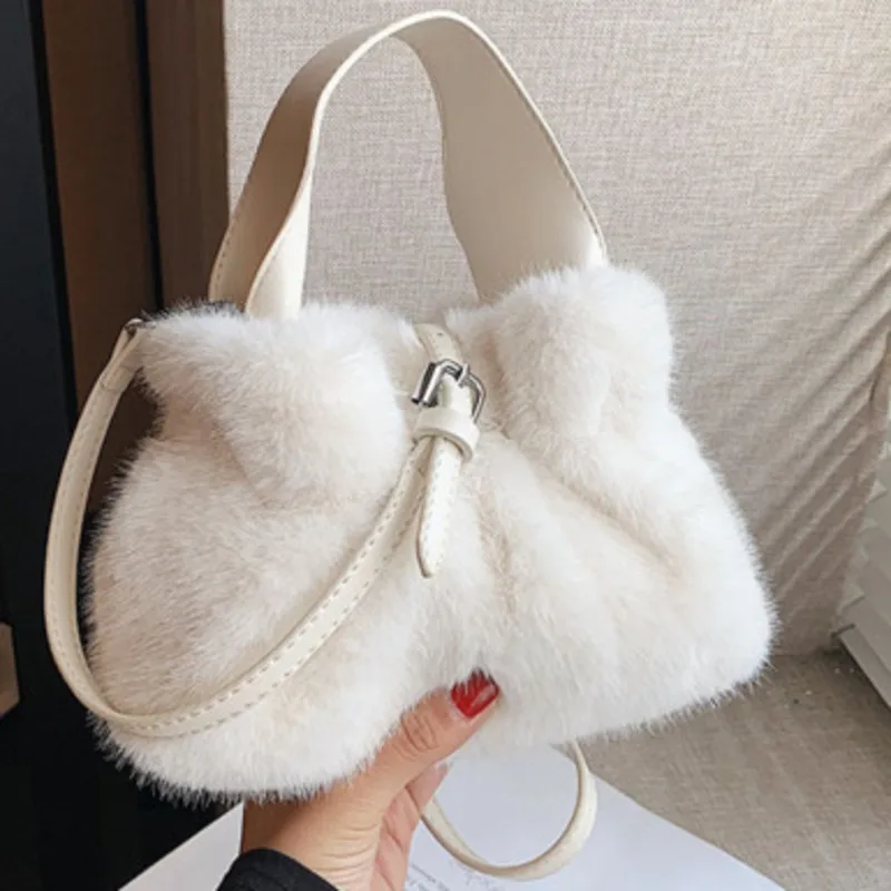 Bag Imitation Plush New Shoulder Mink Wrinkle Handbag For Woman Crossbody Ladies Casual High-Quality Messenger Versatile Luxury