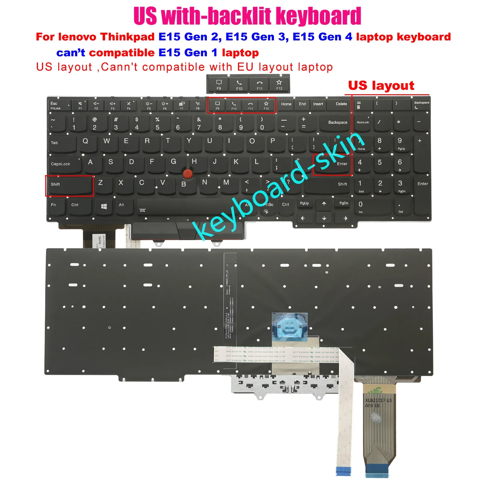 Teclado sem Quadro com Retroiluminação para Ibm Lenovo Thinkpad E15 Gen 2e15 Gen 3e15 g4 Série Laptop Novo