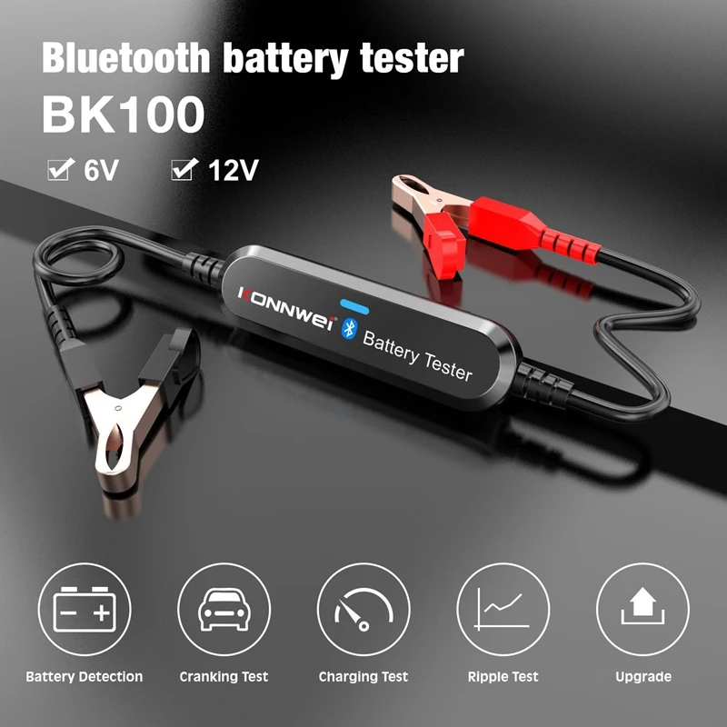 Konnwei Bk100 Wireless Bt Battery Tester 100-2000 Cca 6V 12V Rilevatore Di Batterie Batteria Cranking Analizzatore Di Ricarica Nero