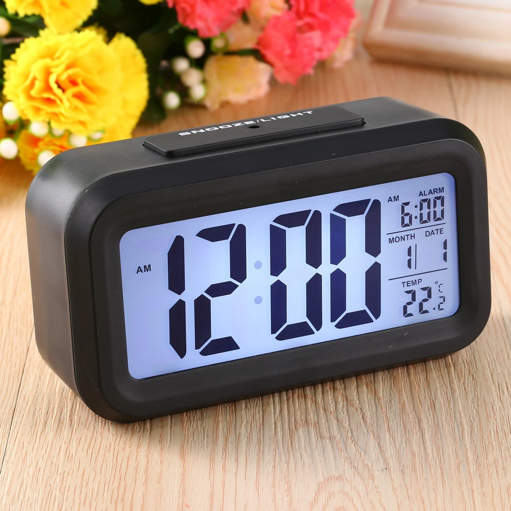 Battery Clock Calendar Temperature LED Clock LED Backlight Digital Snooze Desk Alarm Temperature Calendar Display Local