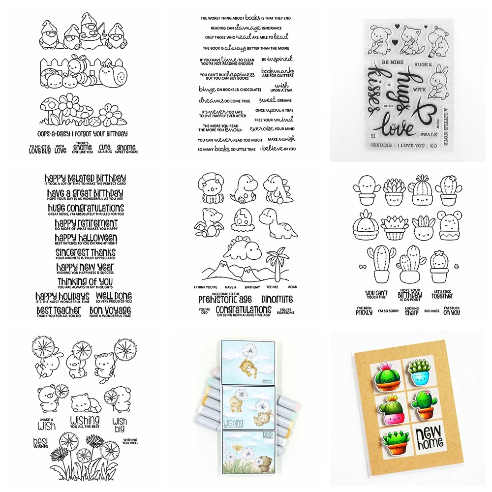 Clear Stamps Clear Rubber Stamps Little Animals Clear Stamps and Cutting Dies Cactus Sentiments Metal Die Cuts Knife Mold For DIY Scrapbooking Album Card Making