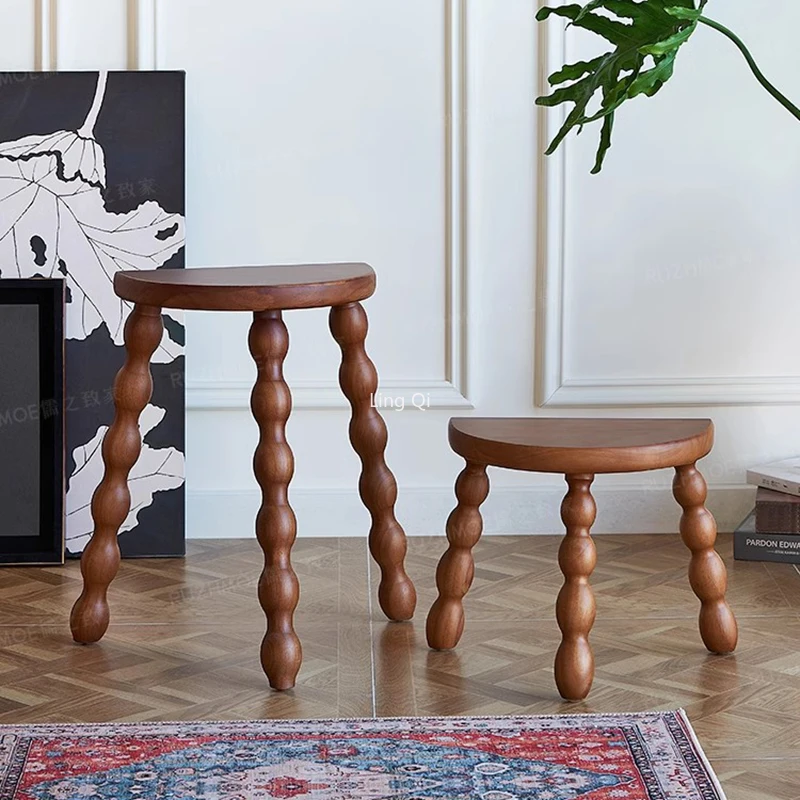 

Nordic Wooden Stool Bar Bedroom Household Adult Designer Vintage Side Table Round Floor Meubles De Chambre Furniture Living Room