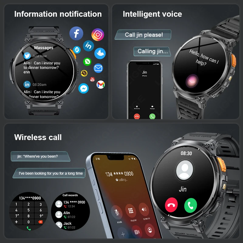 New 1.85” HD Screen LED Flashlight Smart Watch Men 730mAh Large Battery BT Call Man Bracelet Waterproof Fitness Men's Smartwatch 3