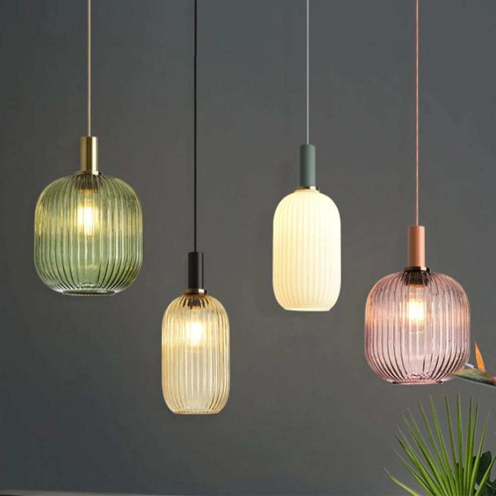 

Nordic Retro restaurant colorfull Glass pendant lights Creative living room Lamp Simple bedside lamp LED E27 light