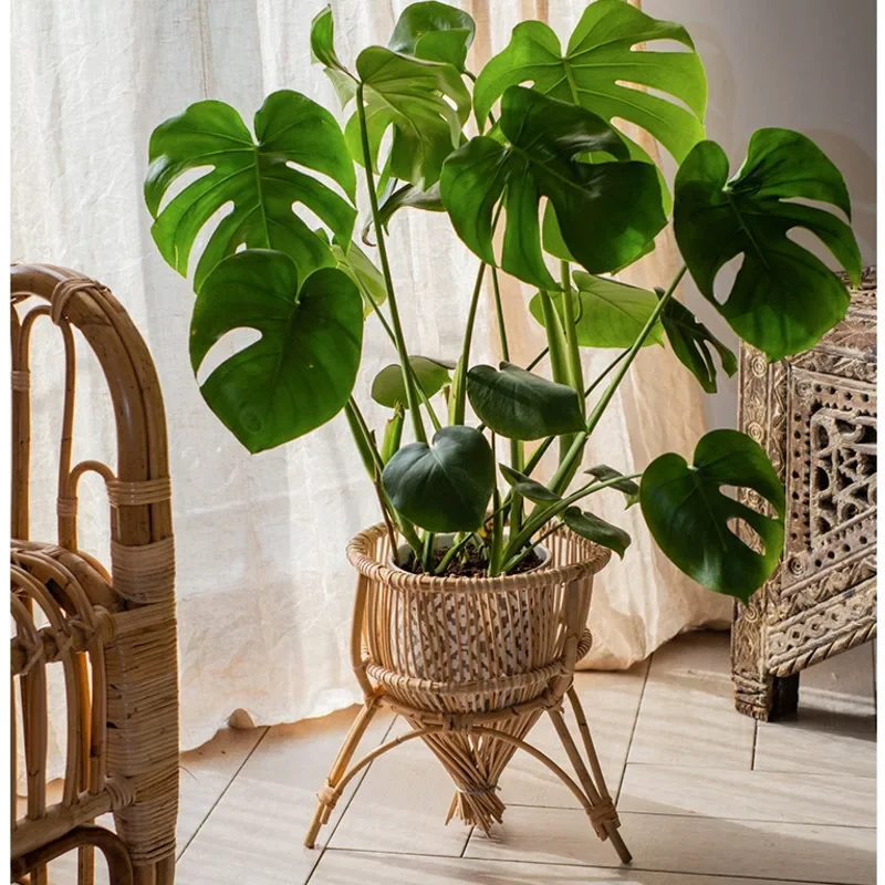 

Vietnamese Rattan Weaving Plant Stand Living Room Balcony Flower Stand Bonsai Landing Rack For Plants Practical Indoor Garden