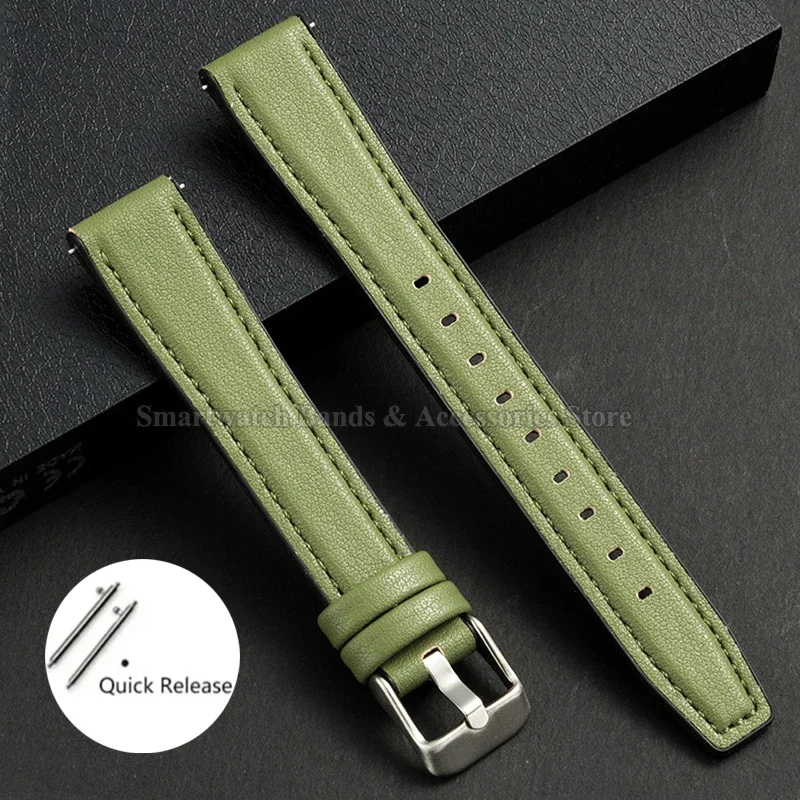 Premium Ultra-Thin Leather Watch Strap with Quick Release and Silicone Backing