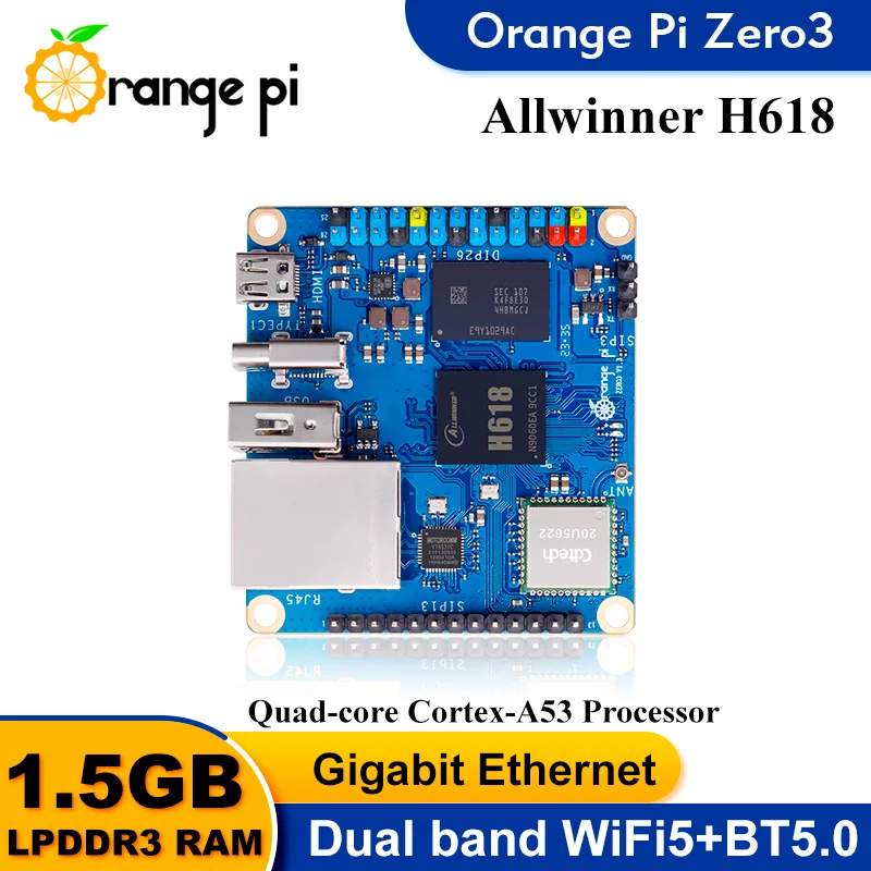 Orange Pi Zero 2w 4GB Allwinner H618 LPDDR4 Quad Core CPU 64 Bit Single Board Computer, 1.5GHz Frequency WiFi 5.0 Bluetooth 5.0 Onboard Antenna Support 4K Display Run Android Ubuntu (Zero 2W