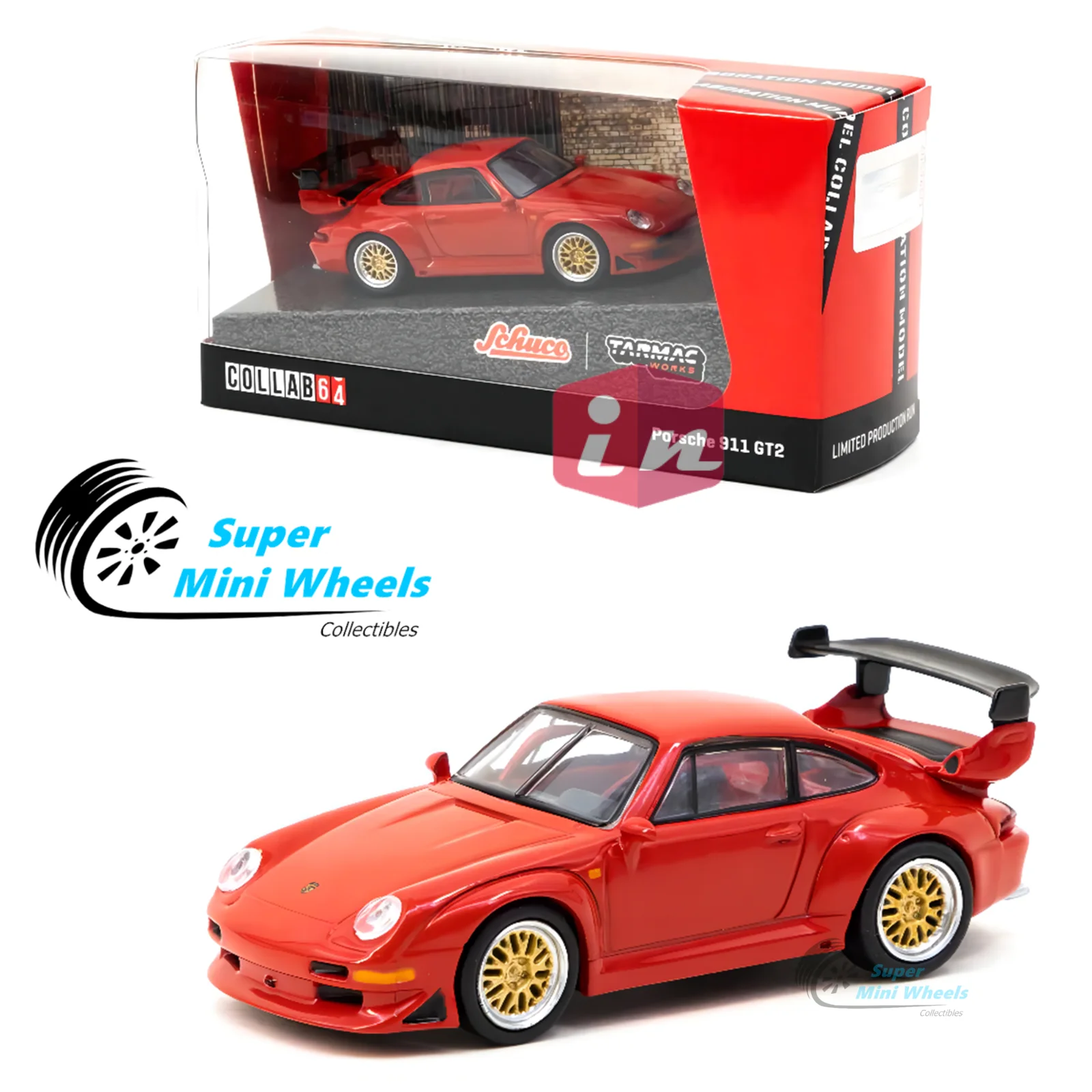 

Schuco x Tarmac Works 1/64 911 GT2 Red Diecast Model Car Collection Limited Edition Hobby Toys