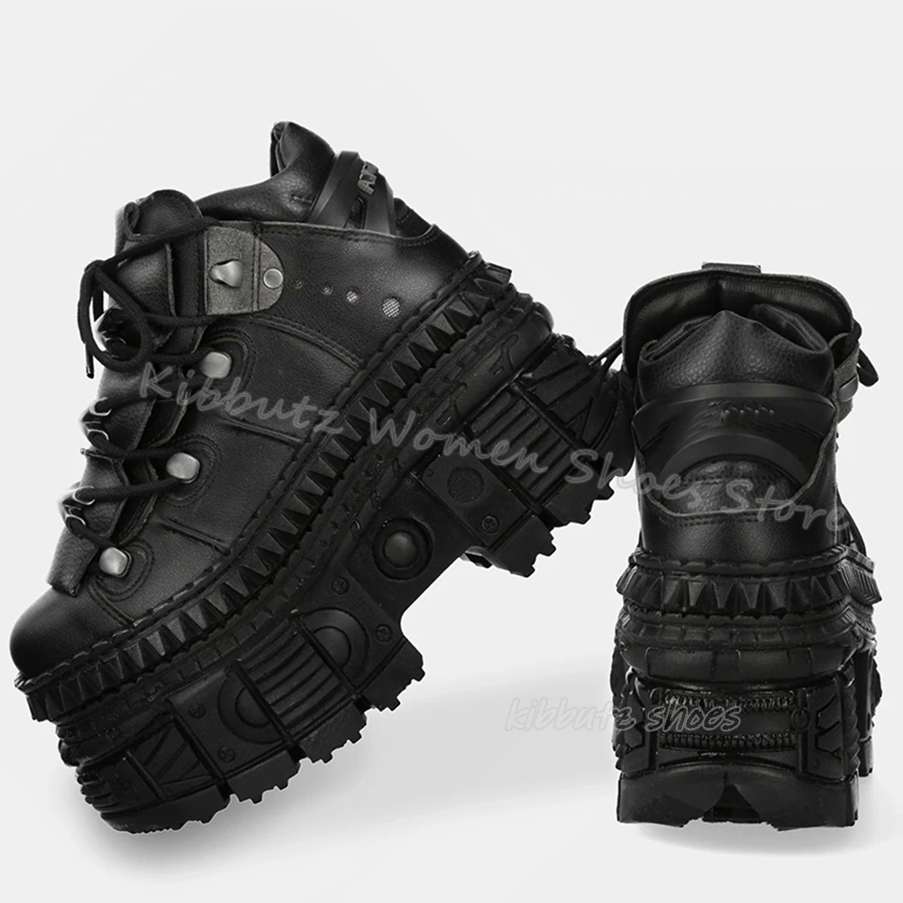 Rivets Gothic Sneaker Thick Bottom Platform Punk Rock Dark Style Lace-Up Fashion Sexy Women Shoes Round Toe Genuine Leather New 5