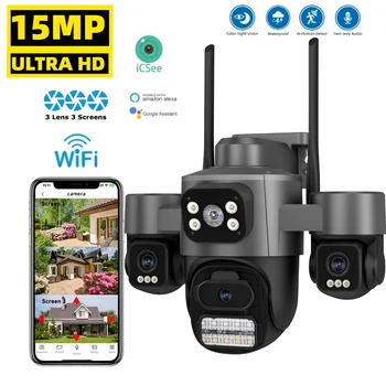 15MP HD Three Screen WIFI IP Camera Outdoor 4K Dual Lens Camera Ai Human Detection Waterproof CCTV Video Security Camera iCsee 1