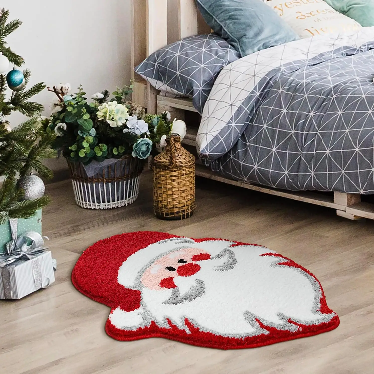 Nordic Christmas Tree Cashmere Floor Mat Toilet Bathroom Absorbent Non-Slip Foot Mat Home Decor Soft Bedroom Carpet