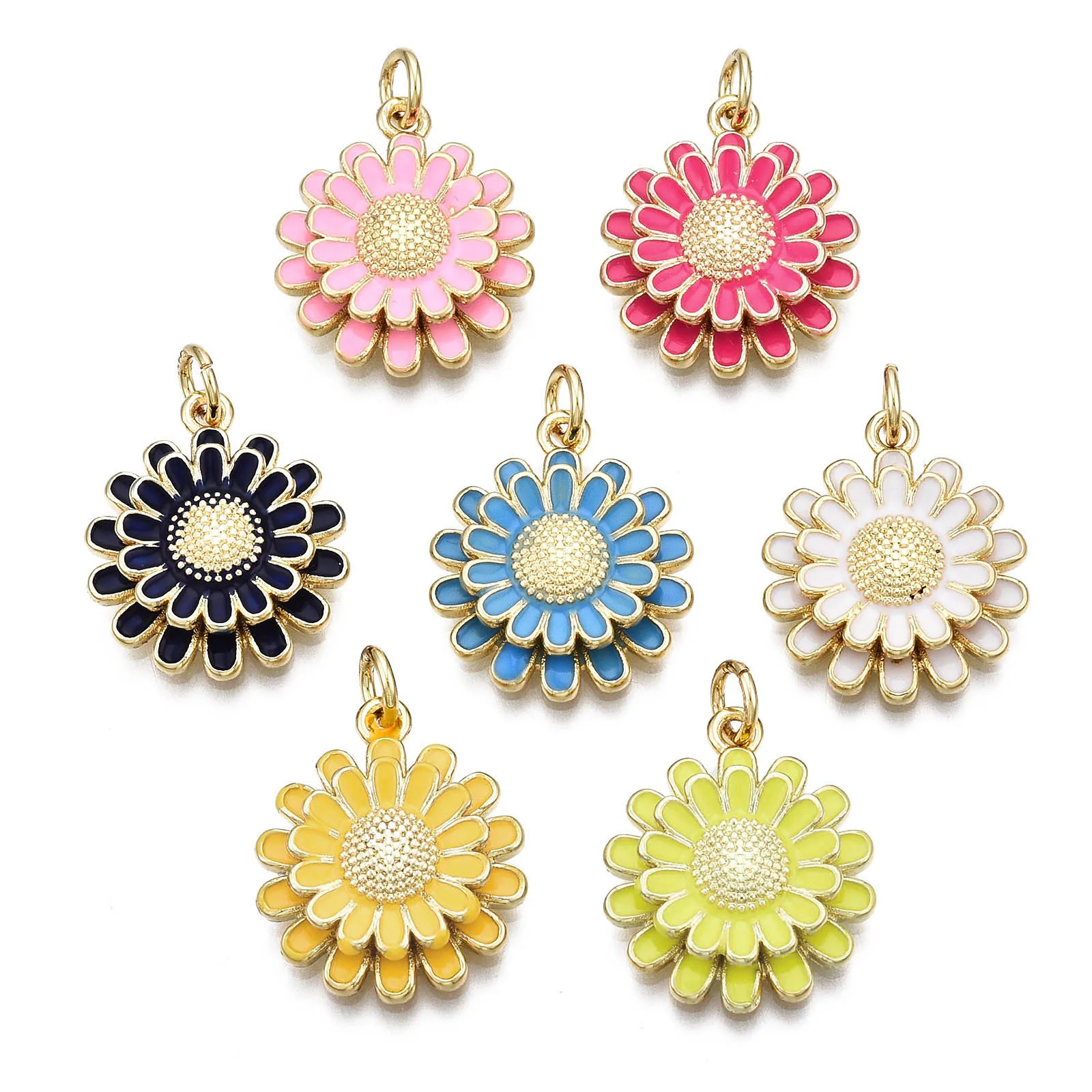 

Pandahall 10pcs Mixed Color Chrysanthemum Brass Enamel Pendants with Jump Rings Metal Charms For Neckalce Jewelry Making Gift