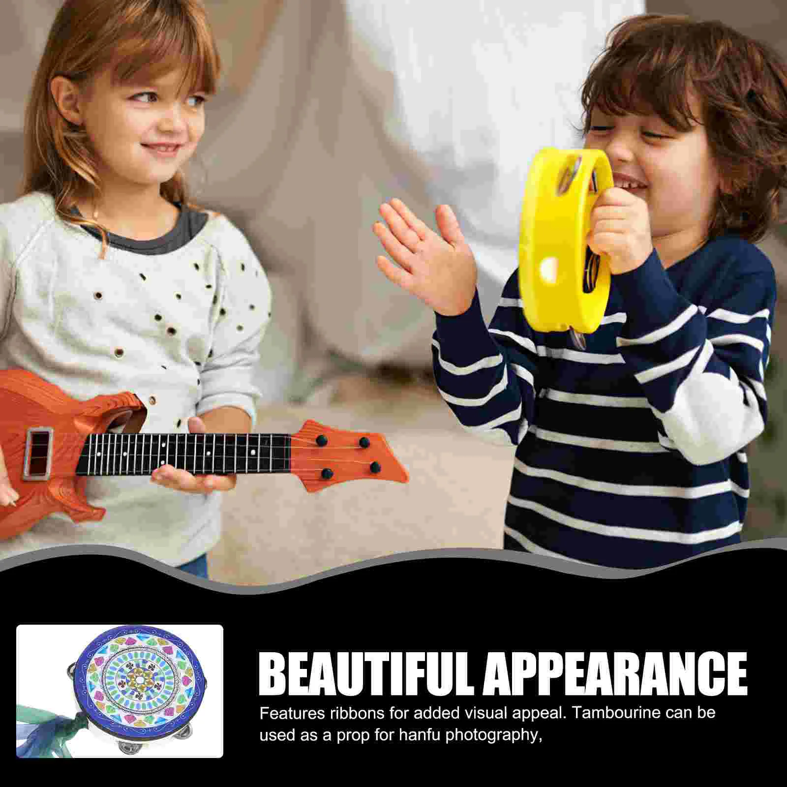 Hand Drum Ribbon Decorated Tambourine Handheld Tambourine Dancing Performance Prop tambourine for church