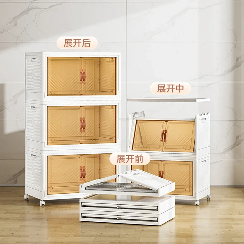 Modern Plastic Kitchen Cabinets Multi-layer Storage Rack with Wheels Home Kitchen Sideboards Collapsible Bedroom Storage Cabinet