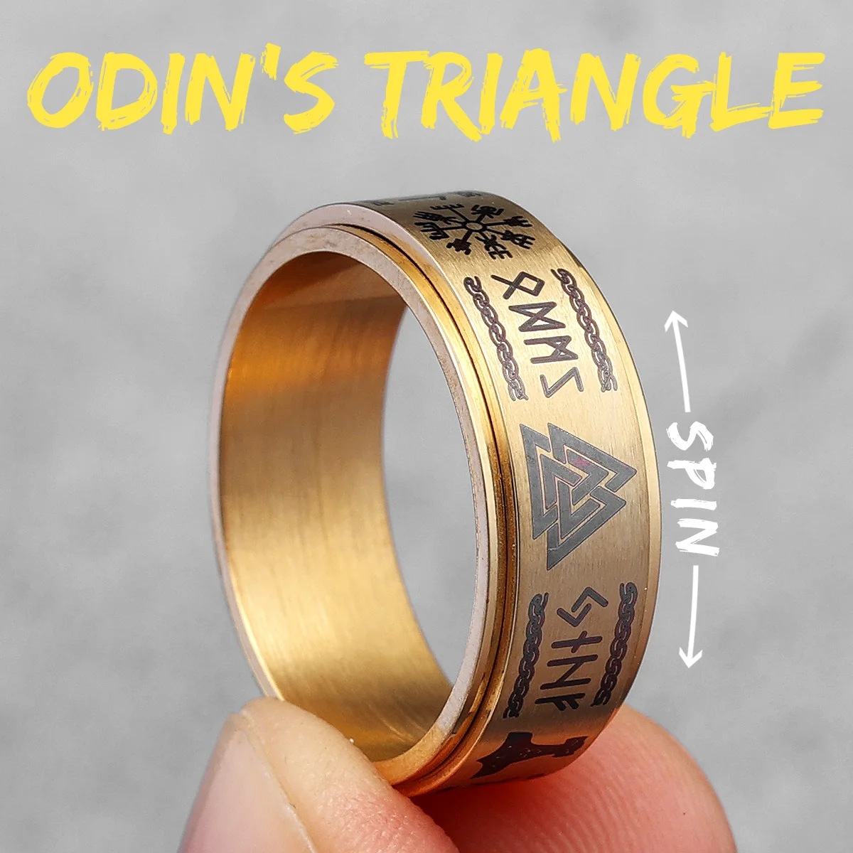 Vintage Black Viking Odin Triangle Ring - Stainless Steel Jewelry, Punk Rock Fashion Accessories, Gift Wholesale